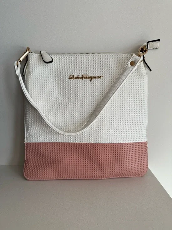 Salvatore Ferragamo White and Dusty Rose Two-Tone Shoulder Bag - Picture 1 of 5